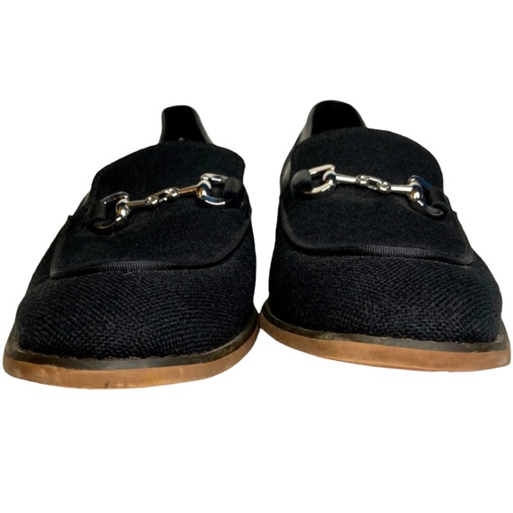 La Milano Black Leather Linen Silver Horse Bit Detail Slip On Loafer Size 9.5 - Picture 4 of 11